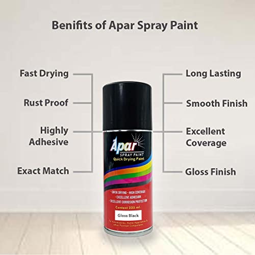 APAR Spray Paint Gloss Black-225ml (Pack of 1) For Bike, Cars, Home, Furnitures Art and craft Painting - Image 5