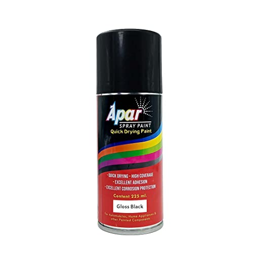 APAR Spray Paint Gloss Black-225ml (Pack of 1) For Bike, Cars, Home, Furnitures Art and craft Painting - Image 1