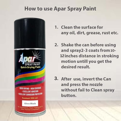 APAR Spray Paint Gloss Black-225ml (Pack of 1) For Bike, Cars, Home, Furnitures Art and craft Painting - Image 4