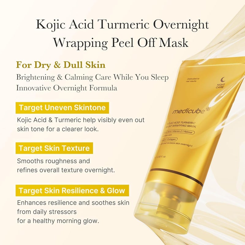 Medicube Turmeric Overnight Wrapping Peel Off Mask - Nourishes dull, uneven skin with hydrolyzed collagen for glowing skin and improved elasticity. Korean skincare - Image 3