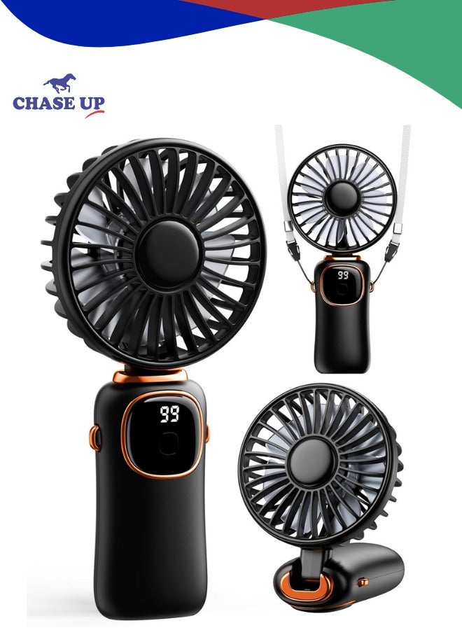 Chase Up Portable Handheld Fan, 4000mAh Battery Operated Fan with LED Display, Handheld/Neck/Desk 3 in 1 Personal Small Fan, 90° Foldable Desk Fan with Base, 5 Speed Lash Makeup Fan for Women - Image 1