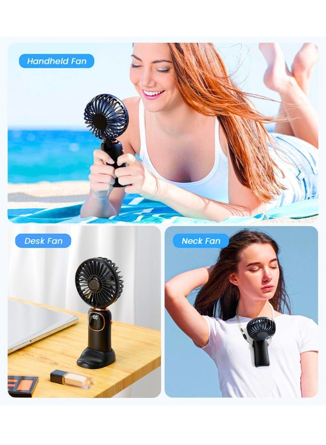 Chase Up Portable Handheld Fan, 4000mAh Battery Operated Fan with LED Display, Handheld/Neck/Desk 3 in 1 Personal Small Fan, 90° Foldable Desk Fan with Base, 5 Speed Lash Makeup Fan for Women - Image 2