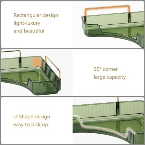Dravina 2 Tier Makeup Organizer Storage Box| Cosmetic Vanity Tray For Makeup, Stationary|Storage Organizer, Bathroom Organizer| Dressing Table |Gifts for women-38cm (Green/Gold) - Image 5