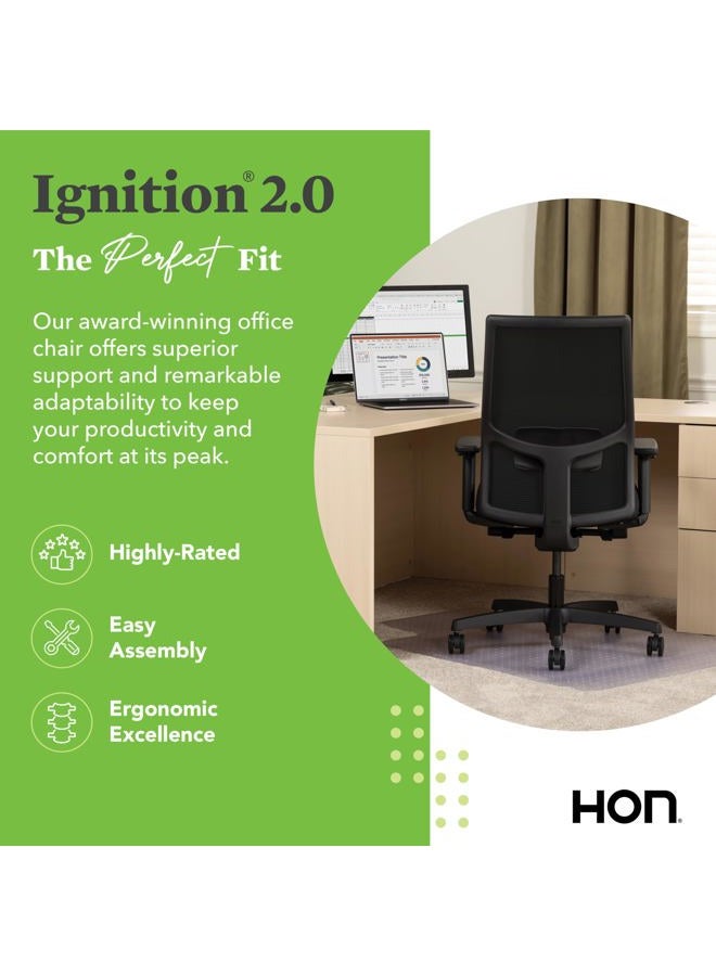 HON Ignition 2.0 Mid-Back Adjustable Lumbar Work Mesh Computer Chair for Office Desk (Black Fabric) - Image 3