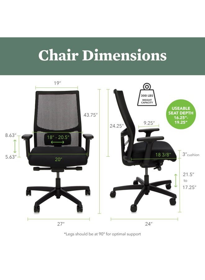 HON Ignition 2.0 Mid-Back Adjustable Lumbar Work Mesh Computer Chair for Office Desk (Black Fabric) - Image 2
