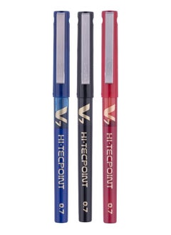 Pilot V7 Liquid Ink Roller Ball Pen. Pack of 3 (1 Blue + 1 Black + 1 Red)