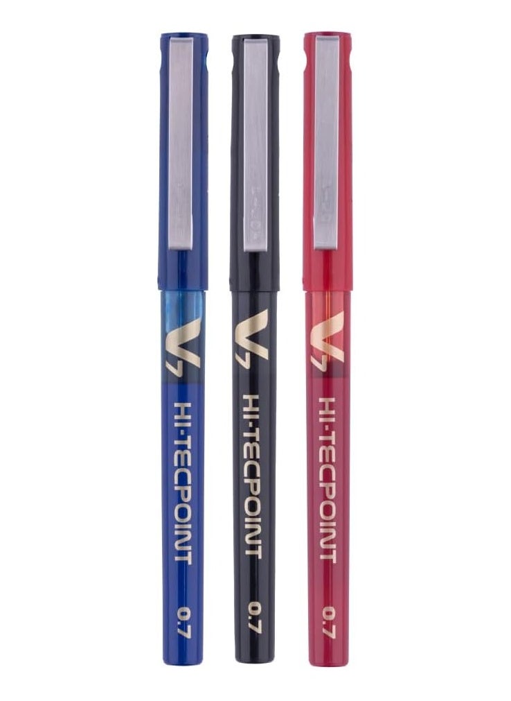 PILOT - Pilot V7 Liquid Ink Roller Ball Pen. Pack of 3 (1 Blue + 1 Black + 1 Red) - Image 1
