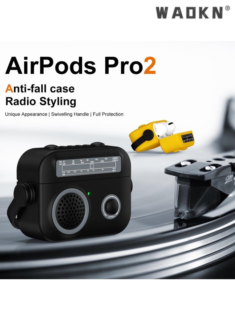 WAOKN Retro Radio Case Compatible with AirPods Pro 2nd Generation Case Cover, Compatible with AirPods Pro 2 Case, Protective Shockproof Full Protection Cover for Women Men (Black)  - Image 2