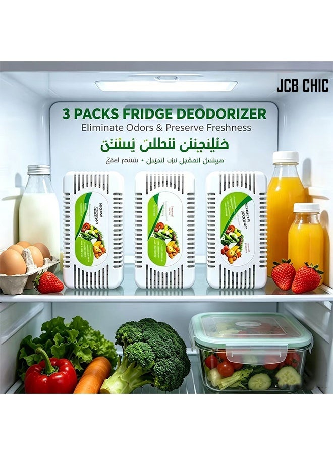 JCB CHIC Refrigerator Deodorant 3 Pack, Fridge Odor Eliminator, Natural Freshener to Remove Bad Smell, Keep Food Fresh for Refrigerator Freezer - Image 1