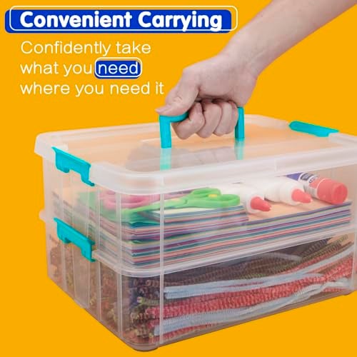 TERGOO 2 Layer Plastic Storage Containers with Lids, Multipurpose Clear Stack & Carry Box, Portable Craft Organizers and Storage Bin for Organizing Art & Craft, Sewing, Makeup, Nail Supplies (Blue) - Image 5