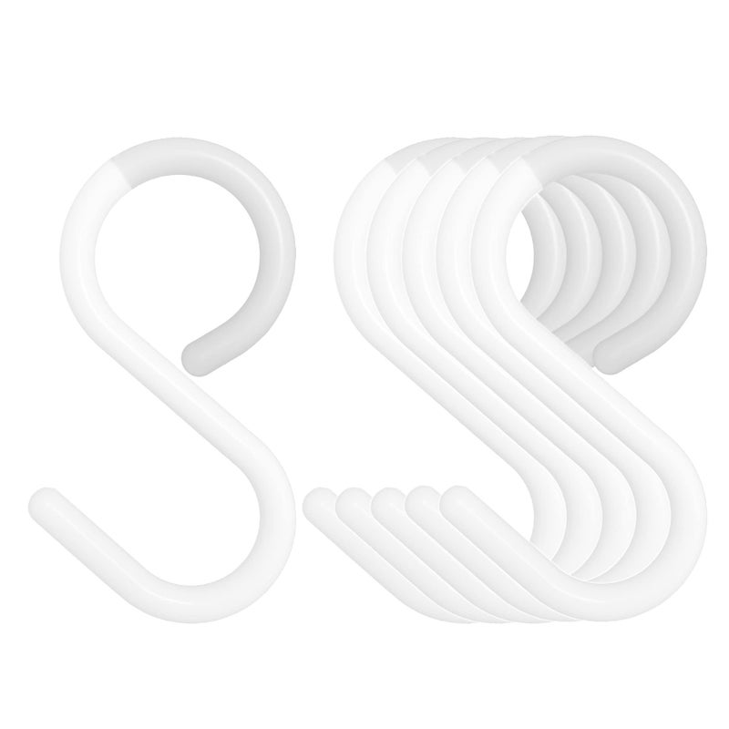 Mt.Jun 6-Pack Secure & Quiet Plastic S Hooks, Flexible Neck for Easy Twist & Lock, Completely Rust-Free, Holds up to 10 lbs, White, Large (3.5 inch) - Image 1