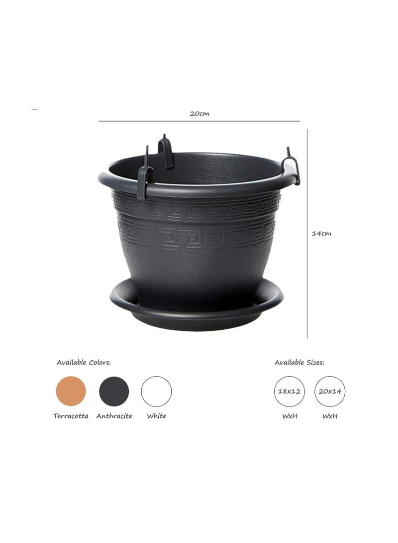 أيدل أواني زهور معلقة مجموعة كامبانًا مع أطباق - أوعية نباتات داخلية وخارجية مصنوعة من البلاستيك المتين بسعة 1.5 لتر و2.5 لتر - أواني زراعة معلقة بألوان متعددة مع أطباق - مصنوعة في إيطاليا - بواسطة إيديل - Image 3