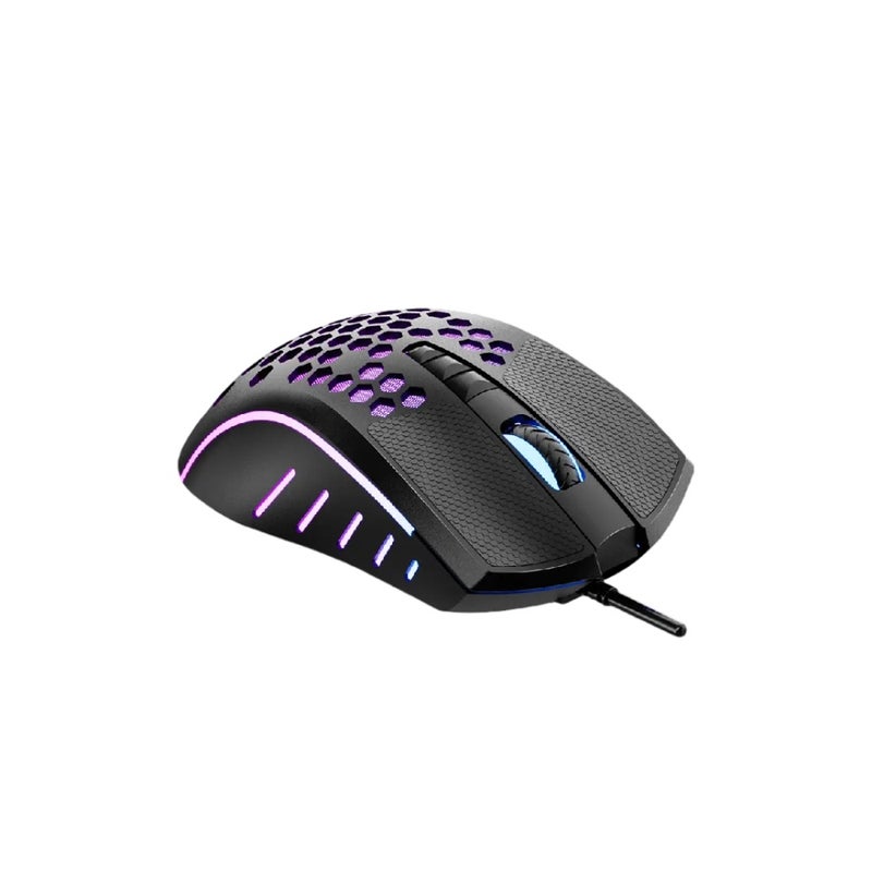 MEETION MT-GM015 Lightweight Wired Gaming Mouse, Honeycomb Design, RGB Lighting, 6400 DPI Optical Sensor, 7 Buttons, 1.8 m Braided USB Cable, Black - Image 1