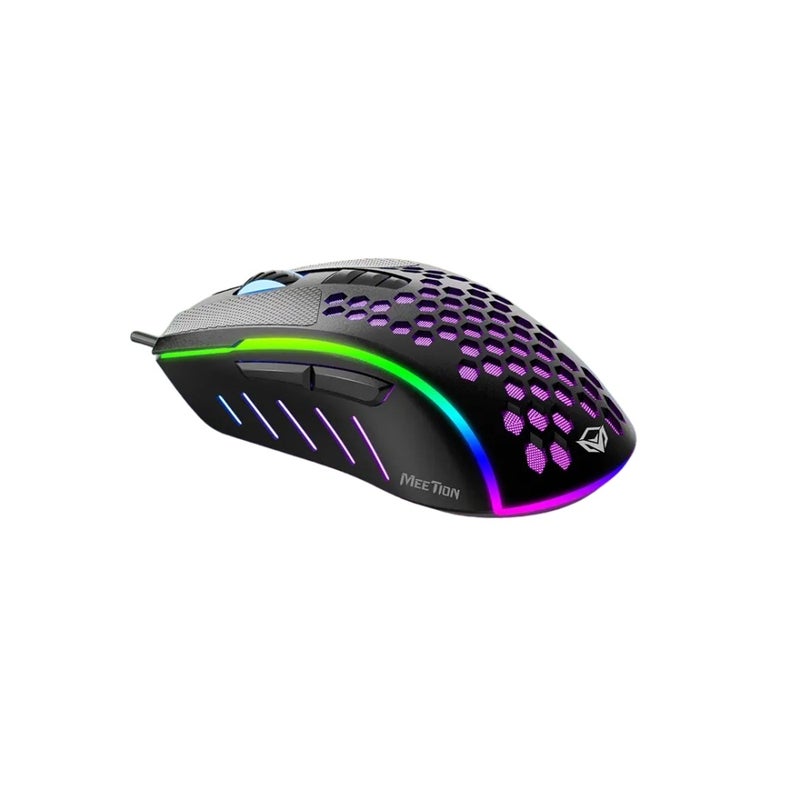 MEETION MT-GM015 Lightweight Wired Gaming Mouse, Honeycomb Design, RGB Lighting, 6400 DPI Optical Sensor, 7 Buttons, 1.8 m Braided USB Cable, Black - Image 5