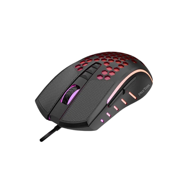 MEETION MT-GM015 Lightweight Wired Gaming Mouse, Honeycomb Design, RGB Lighting, 6400 DPI Optical Sensor, 7 Buttons, 1.8 m Braided USB Cable, Black - Image 2