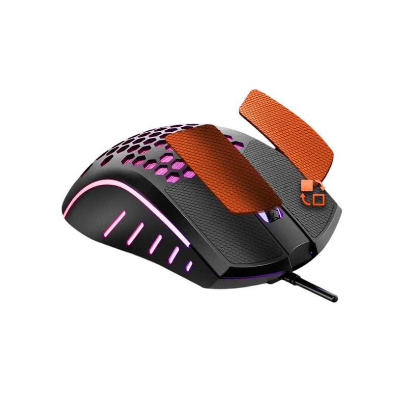 MEETION MT-GM015 Lightweight Wired Gaming Mouse, Honeycomb Design, RGB Lighting, 6400 DPI Optical Sensor, 7 Buttons, 1.8 m Braided USB Cable, Black - Image 4