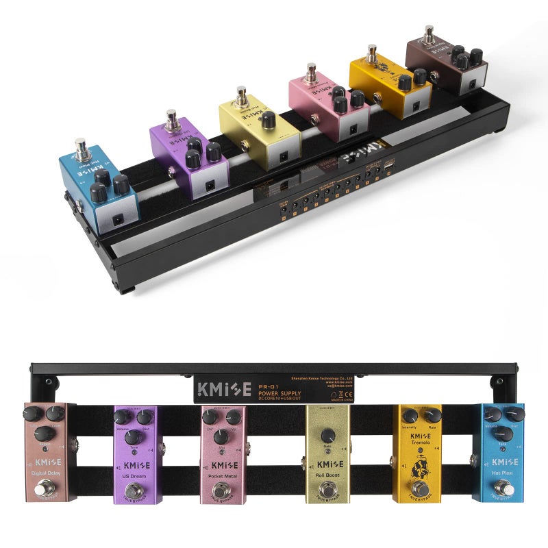 KMISE Guitar Pedalboard with Built-in Power Supply Pedal Board Aluminium Alloy 1.8lb Lightweight 19x5 Inch Black Pedal Board with Power Supply, Carrying Bag, Guitar Pedal Cable, Hook Tape - Image 3