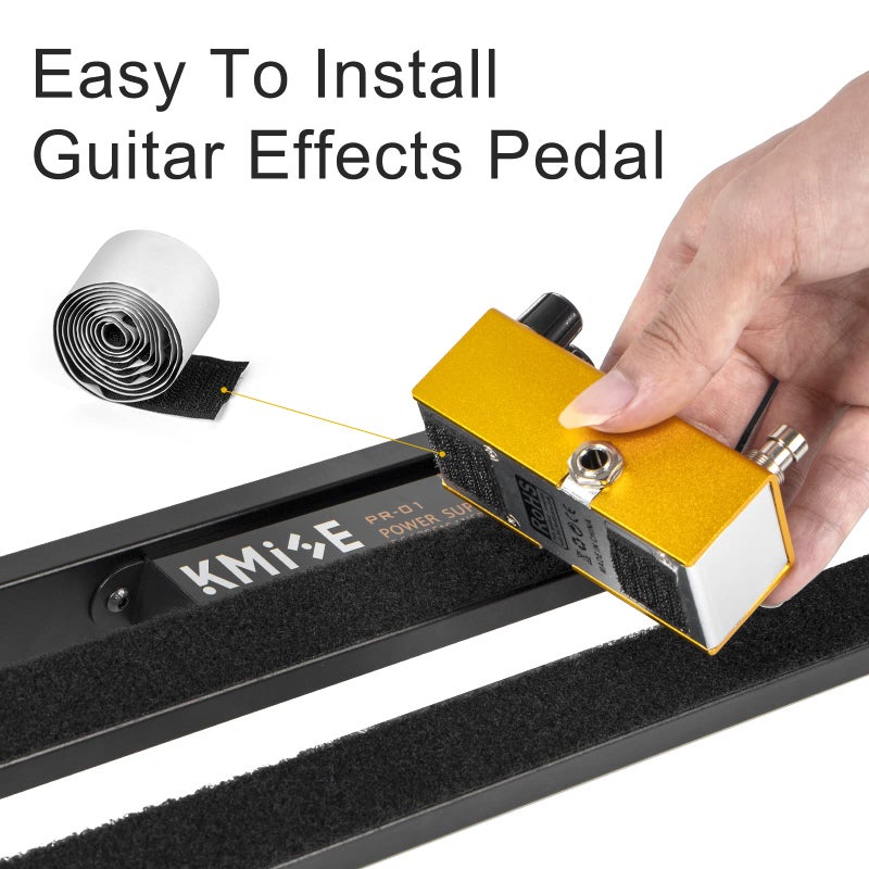 KMISE Guitar Pedalboard with Built-in Power Supply Pedal Board Aluminium Alloy 1.8lb Lightweight 19x5 Inch Black Pedal Board with Power Supply, Carrying Bag, Guitar Pedal Cable, Hook Tape - Image 5