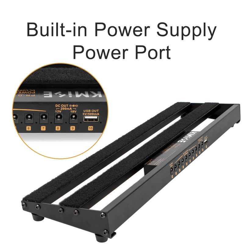 KMISE Guitar Pedalboard with Built-in Power Supply Pedal Board Aluminium Alloy 1.8lb Lightweight 19x5 Inch Black Pedal Board with Power Supply, Carrying Bag, Guitar Pedal Cable, Hook Tape - Image 4