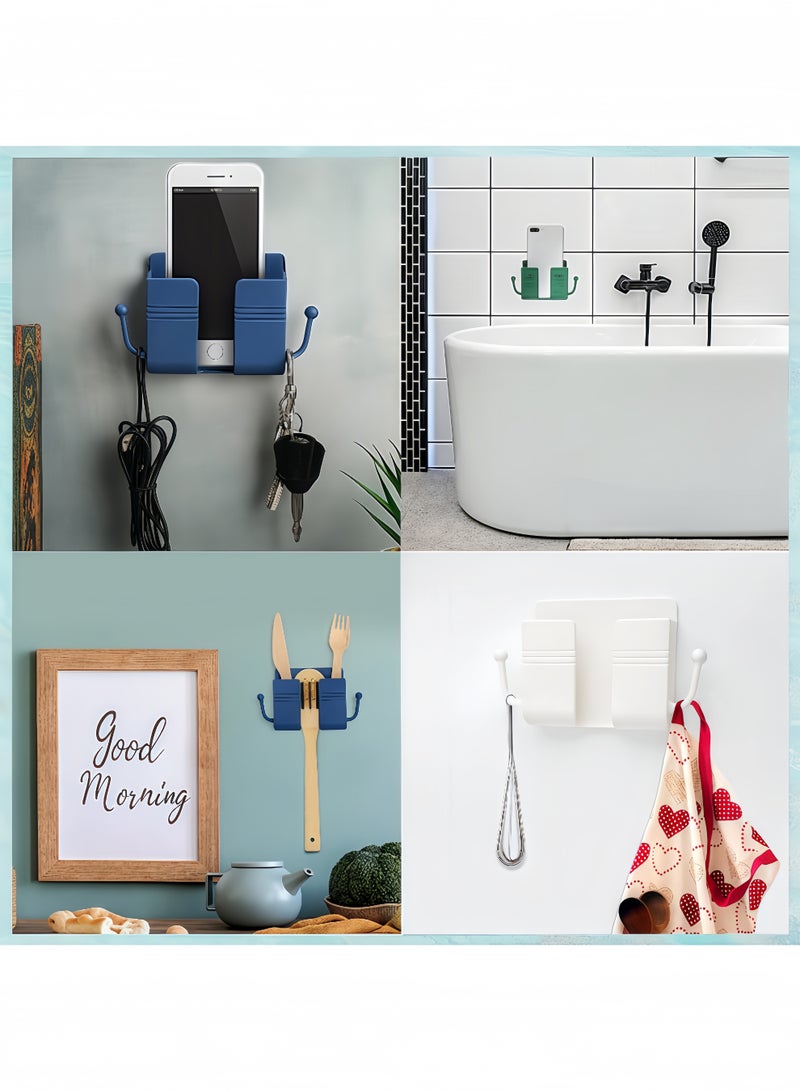 Peachjoy 4 Pcs Wall Mount Phone Holder Self-Adhesive Wall Beside Organizer Storage Box Plastic Charging Phone Stand Remote Brackets Holder for Bedroom (White, Yellow, Pink, Blue)  - Image 2