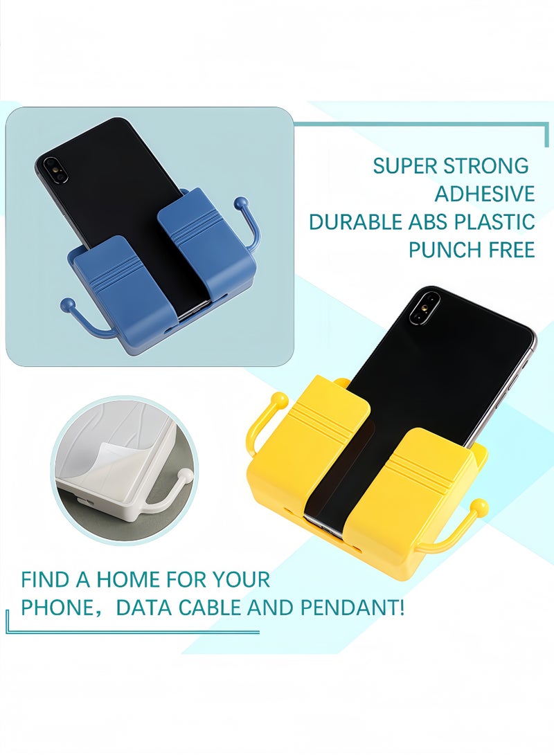 Peachjoy 4 Pcs Wall Mount Phone Holder Self-Adhesive Wall Beside Organizer Storage Box Plastic Charging Phone Stand Remote Brackets Holder for Bedroom (White, Yellow, Pink, Blue)  - Image 3