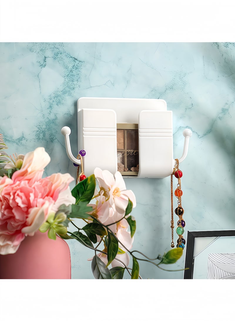 Peachjoy 4 Pcs Wall Mount Phone Holder Self-Adhesive Wall Beside Organizer Storage Box Plastic Charging Phone Stand Remote Brackets Holder for Bedroom (White, Yellow, Pink, Blue)  - Image 4