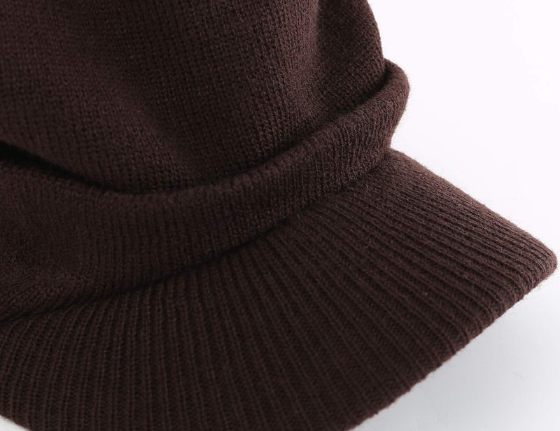 Home Prefer Mens Beanie Hat Knit Winter Hat with Brim Beanie Cap for Men Espresso - Image 4