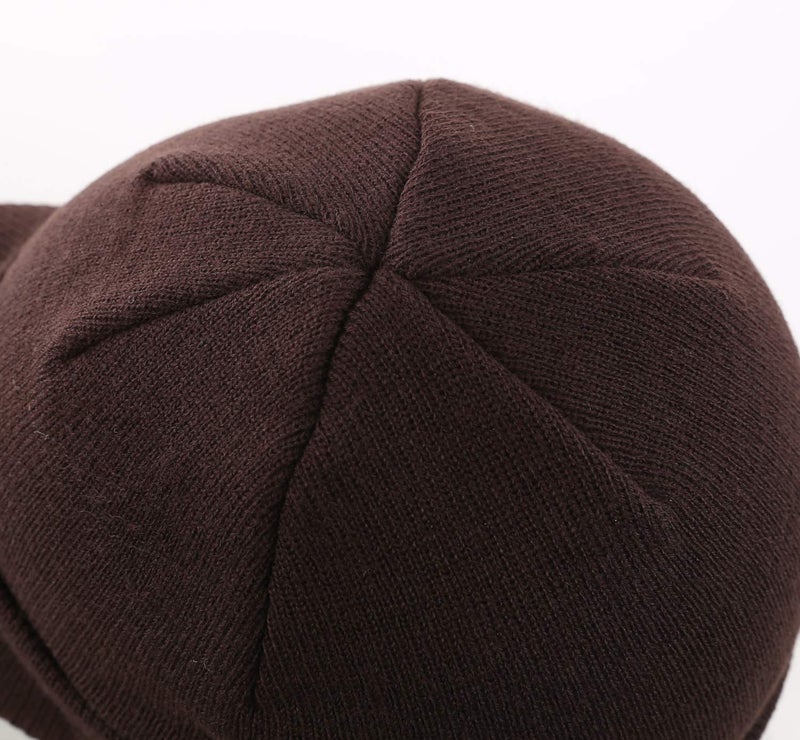 Home Prefer Mens Beanie Hat Knit Winter Hat with Brim Beanie Cap for Men Espresso - Image 3