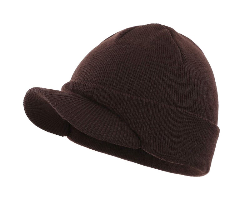 Home Prefer Mens Beanie Hat Knit Winter Hat with Brim Beanie Cap for Men Espresso - Image 1