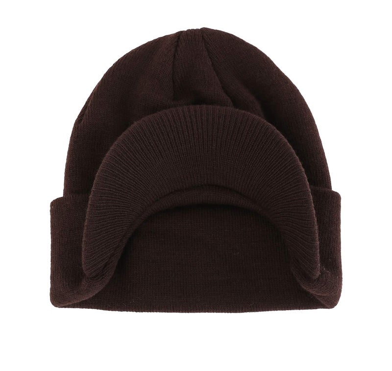 Home Prefer Mens Beanie Hat Knit Winter Hat with Brim Beanie Cap for Men Espresso - Image 2