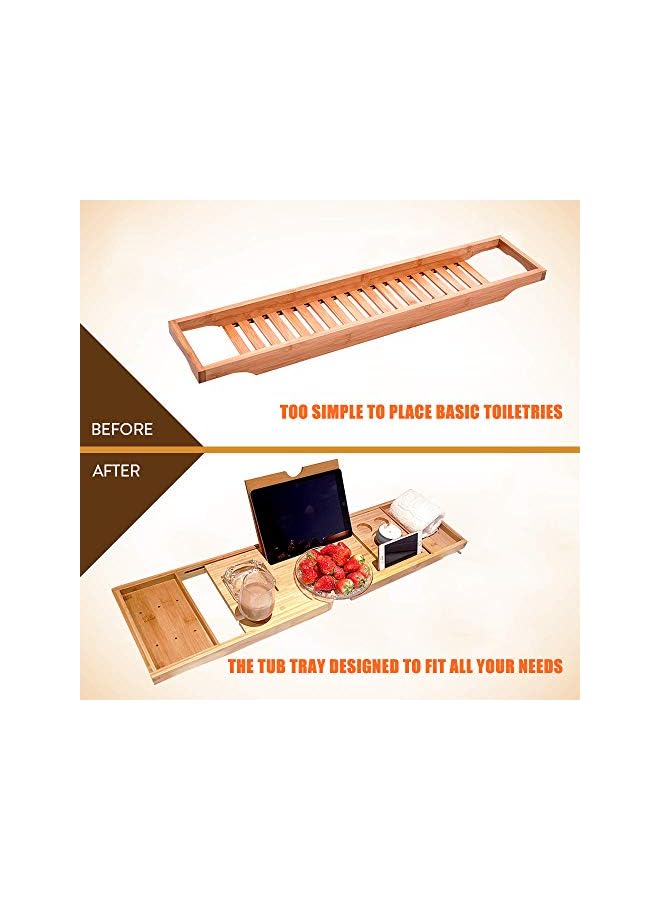 بروماس صينية العلبة، حامل العلبة لحوض الاستحمام من الخيزران وحامل الكتب والكمبيوتر اللوحي ورف القراءة وجوانب سفلية غير قابلة للانزلاق وجوانب قابلة للتمديد - Image 5