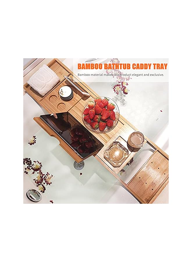 بروماس صينية العلبة، حامل العلبة لحوض الاستحمام من الخيزران وحامل الكتب والكمبيوتر اللوحي ورف القراءة وجوانب سفلية غير قابلة للانزلاق وجوانب قابلة للتمديد - Image 4