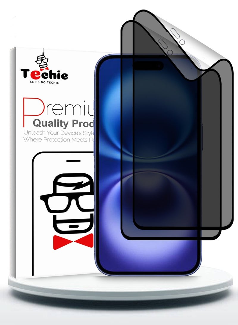 Techie واقٍ للشاشة بخصوصية من السيراميك غير اللامع - مقاوم للانفجار، مضاد للفقاعات، مضاد لبصمات الأصابع - 2 قطعة لهاتف آبل آيفون 16 بلس - Image 1