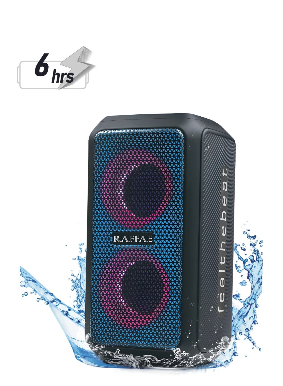 RAFFAE R15 Portable Wireless Speaker with 20W Stereo Sound, Bluetooth 5, Water Resistant, Device Charging Feature and Dazzling Color Lamp for Party Outdoor- Black
