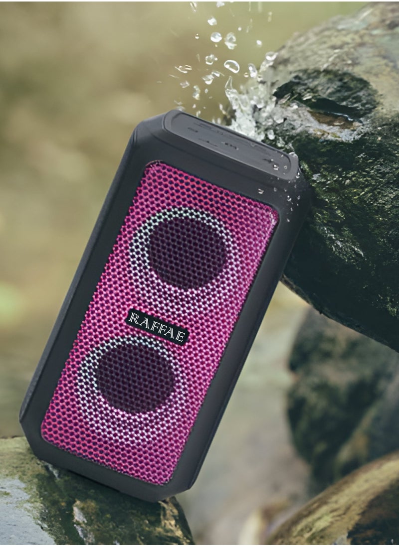 RAFFAE - R15 Portable Wireless Speaker with 20W Stereo Sound, Bluetooth 5, Water Resistant, Device Charging Feature and Dazzling Color Lamp for Party Outdoor- Black - Image 1