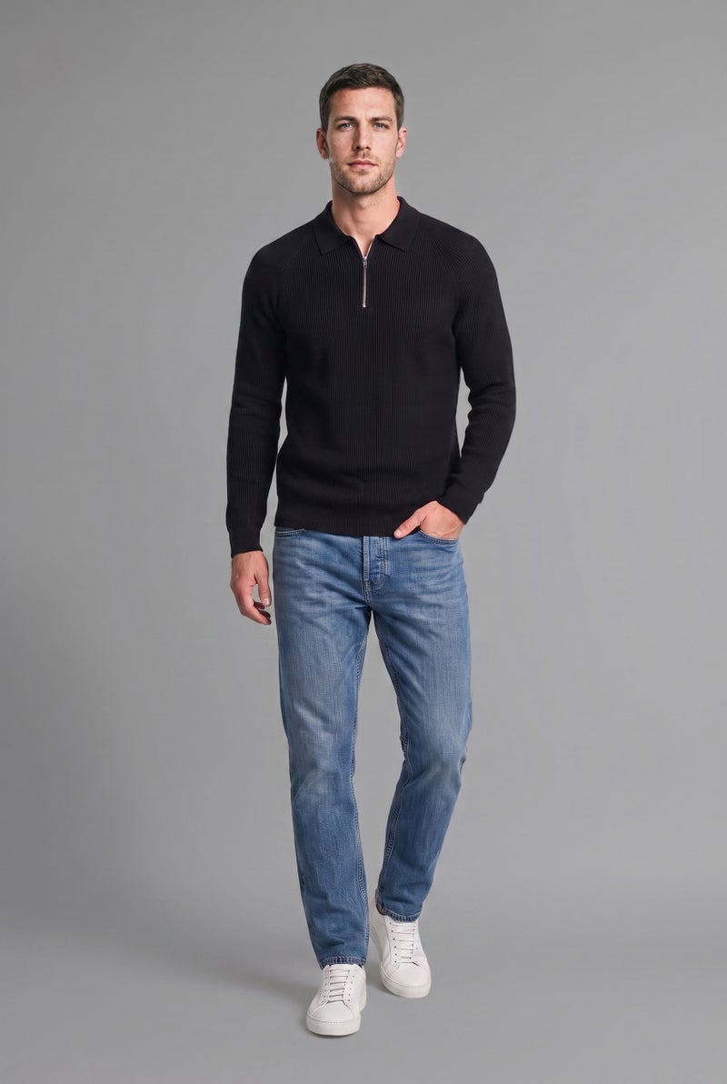 DeFacto Black Man Half-Zip Polo Collar Standard Fit Knit Pullover Casual - Image 2