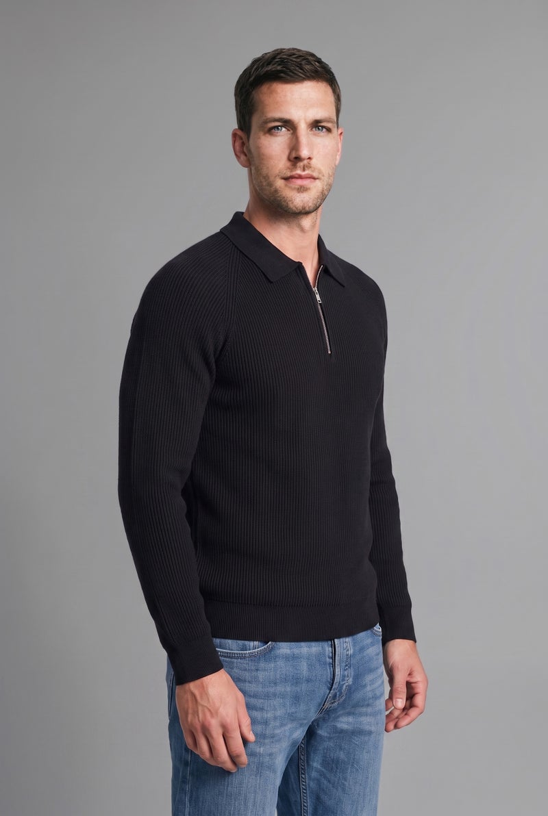 DeFacto Black Man Half-Zip Polo Collar Standard Fit Knit Pullover Casual - Image 1