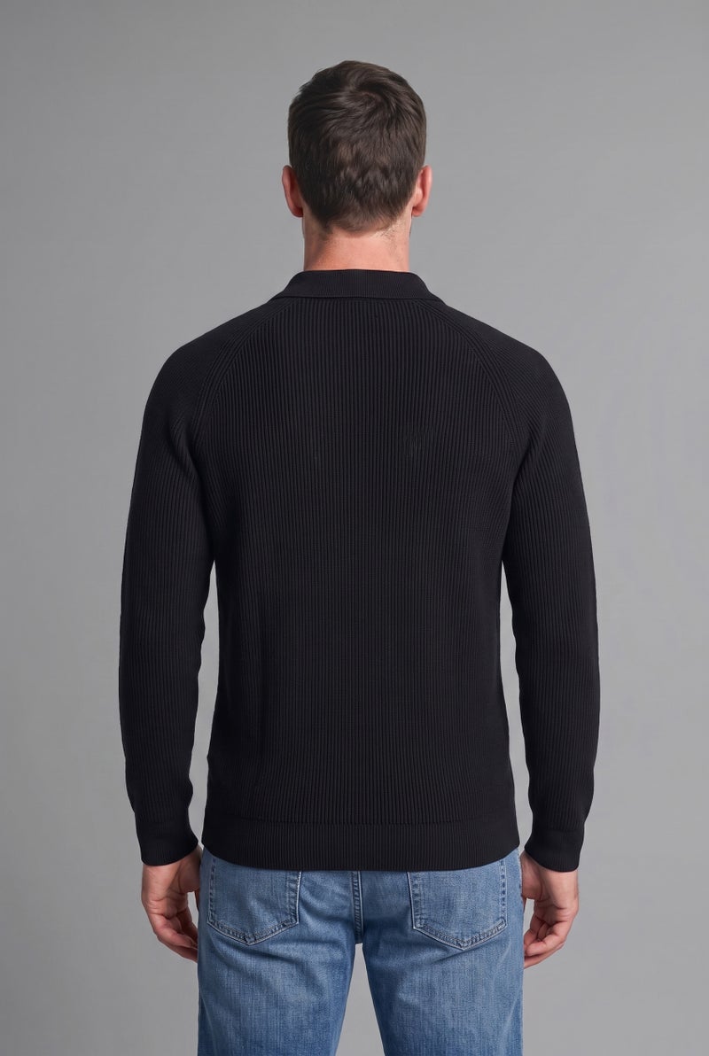 DeFacto Black Man Half-Zip Polo Collar Standard Fit Knit Pullover Casual - Image 4