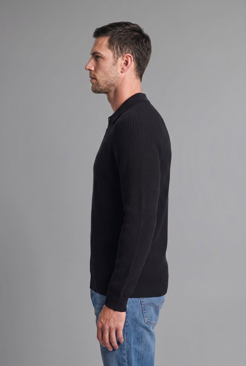 DeFacto Black Man Half-Zip Polo Collar Standard Fit Knit Pullover Casual - Image 3