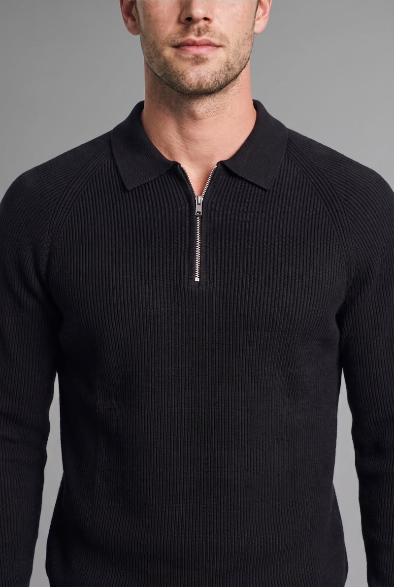 DeFacto Black Man Half-Zip Polo Collar Standard Fit Knit Pullover Casual - Image 5