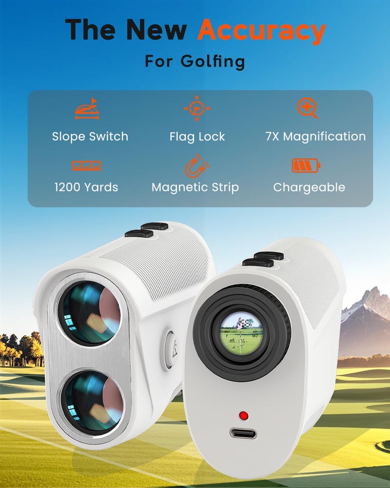 HENYU Golf Rangefinder with Slope - 1200 Yard Laser Range Finder for Golfing & Hunting, High-Precision Flag Locking Vibration, 7X Magnification, USB-C Rechargeable, Built-in Magnetic Strip - Image 2