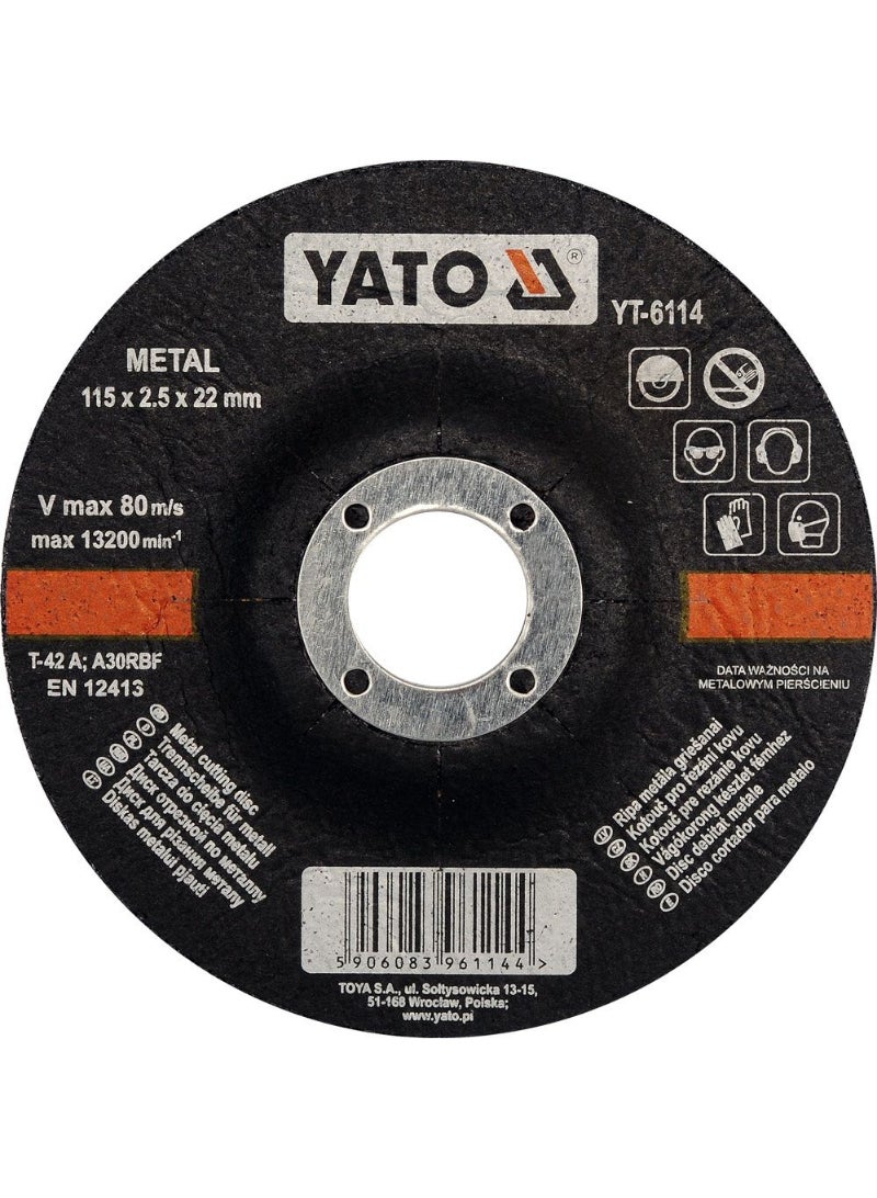 YATO Metal Cutting Disc 115x2.5x22mm Depressed Center YT-6114