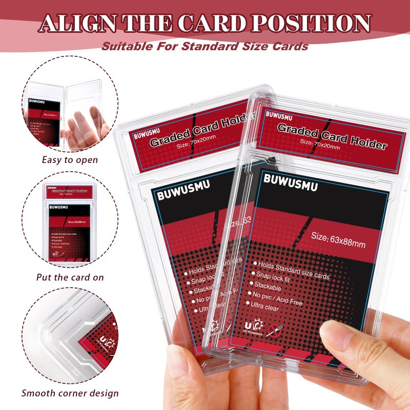 BUWUSMU 50 Pcs 35 Pt Acrylic Graded Card Card Holders  Card Protectors With Label Position For Trading Cards(2.5 X 3.54 Inch)  Slab Baseball Fit For Mtg Tcg And Sport Cards Storage And Display - Image 3