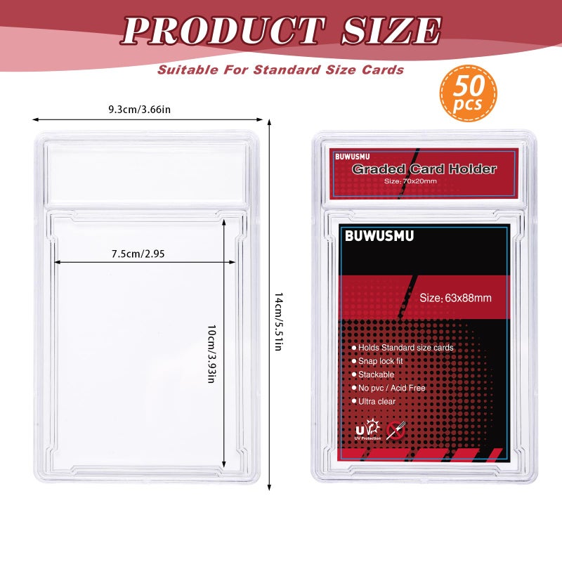BUWUSMU 50 Pcs 35 Pt Acrylic Graded Card Card Holders  Card Protectors With Label Position For Trading Cards(2.5 X 3.54 Inch)  Slab Baseball Fit For Mtg Tcg And Sport Cards Storage And Display - Image 2
