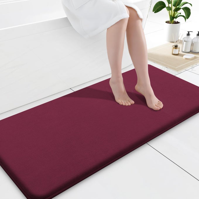 MEMORY FOAM BATH MAT 47X17 EXTRA SOFT AND ABSORBENT BATHROOM MATS NON SLIP WASHABLE CARPET FOR FLOOR SHOWER AND TUB BURGUNDY
