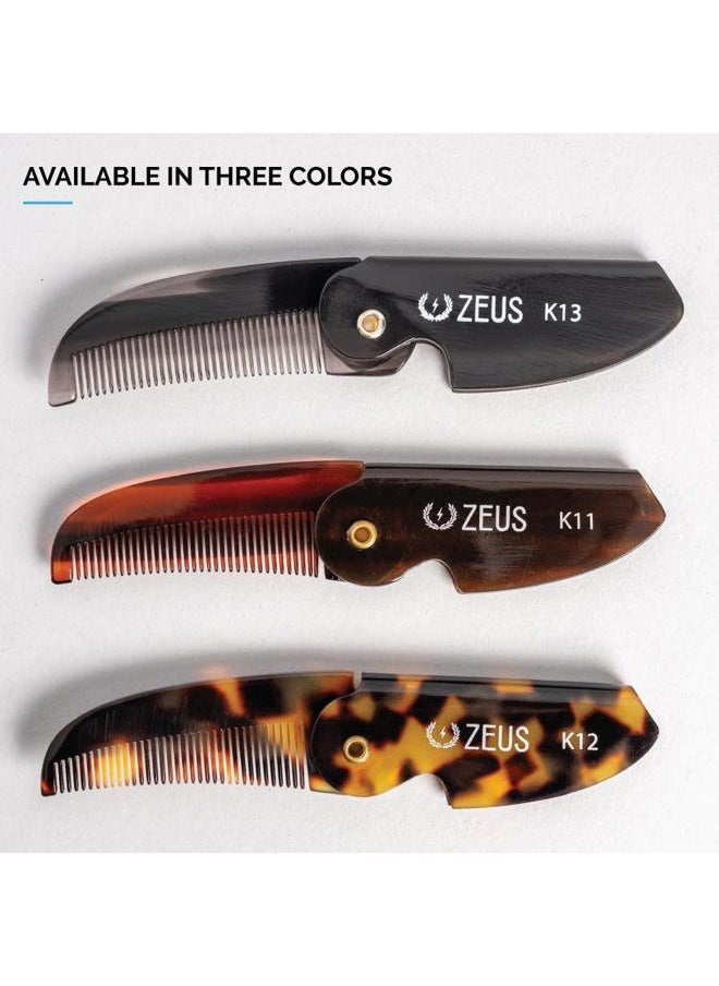 Zeus - Folding Mustache Comb, Handmade Saw-Cut Best Moustache Pocket Comb - (3 Pack - Tortoiseshell) - K12 - Image 1
