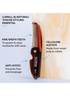 Zeus Folding Mustache Comb, Handmade Saw-Cut Best Moustache Pocket Comb - (3 Pack - Tortoiseshell) - K12  - Image 2