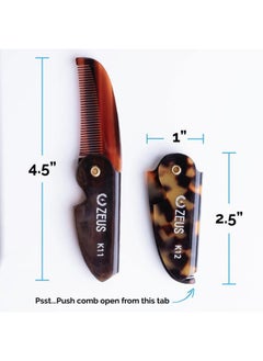 Zeus Folding Mustache Comb, Handmade Saw-Cut Best Moustache Pocket Comb - (3 Pack - Tortoiseshell) - K12  - Image 5