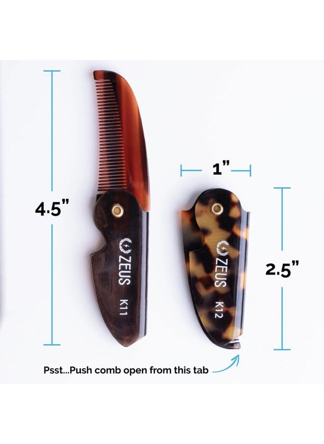 Zeus - Folding Mustache Comb, Handmade Saw-Cut Best Moustache Pocket Comb - (3 Pack - Tortoiseshell) - K12 - Image 1