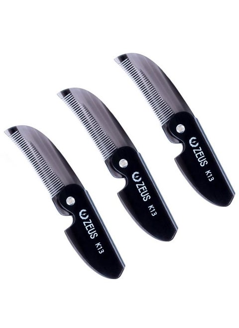 Folding Mustache Comb, Handmade Saw-Cut Best Moustache Pocket Comb - (3 Pack - Tortoiseshell) - K12